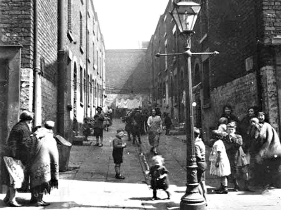 A photograph of the slums in Victorian and Edwardian Liverpool.