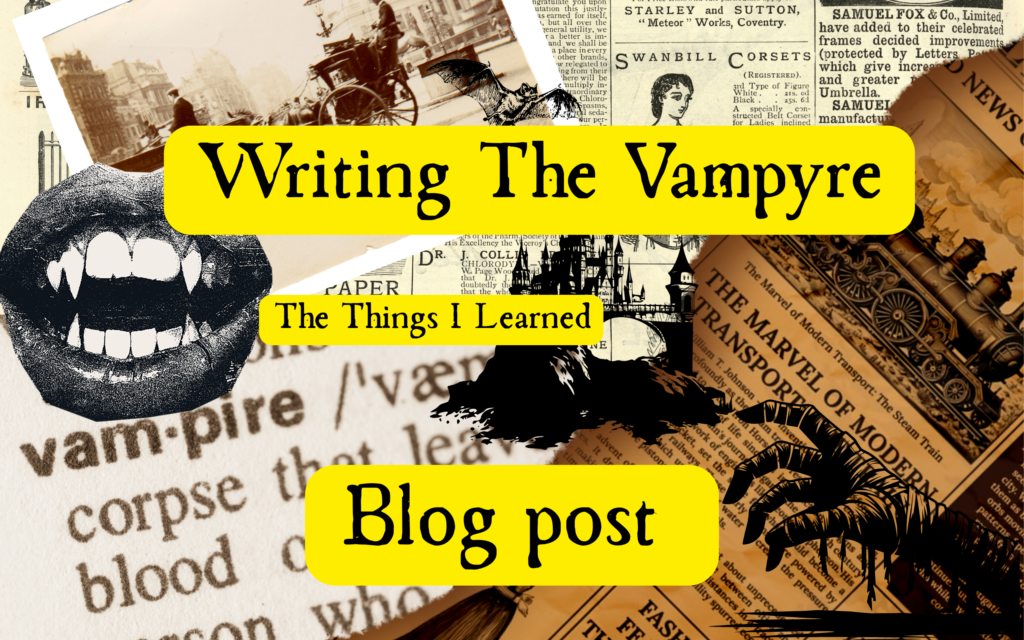 Writing vampires in horror fiction. Cover image for a blog post about writing vampires. Hanna Delaney is a horror author from Liverpool. In this post she is talking about what she had to think about when she was writing vampires in her Gothic mystery book, Salome.